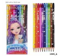 Depesche 1595 TOPModel - Erasable Colouring Pencils, 10 Pens in 10 Bright Colours with Eraser Topper, Ideal for Painting and School