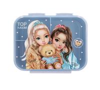 Depesche Brotdose 13255 TOPModel Team Teddy Pink, with Model Motif and Checked Pattern, Lunch Box with 3 Compartments and Transparent Blue Lid, Plastic, Multicoloured
