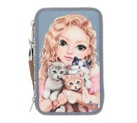 Topmodel - Triple Pencil Case Cat Love - Light Blue And Cream (413271) NEW