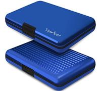 TopMost Aluminium Wallet with RFID Blocking | Unisex Credit Card Holder | Slots for 12 Cards and Notes | Blue, 11 x 7.5 x 2cm | Cardholders & Wallets