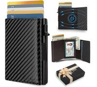 TopMost Carbon Leather Pop Up Wallet for Men, Credit Card Holder, RFID Blocking Ridge Wallets for Men with ID Window, Slim, Minimalist, 5-9 Card Capacity & Cash Slot,