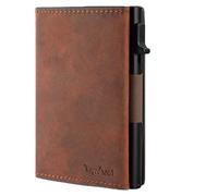 TopMost Genuine Leather Pop Up Wallet for Men, Credit Card Holder, RFID Blocking Ridge Wallets for Men with ID Window, Slim, Minimalist, 5-9 Card Capacity & Cash Bills, Brown Camel