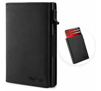 TopMost Genuine Leather Pop Up Wallet for Men, Credit Card Holder, RFID Blocking Ridge Wallets for Men with ID Window, Slim, Minimalist, 5-9 Card Capacity & Cash Slot, Black, Leather