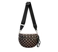 TOPNICE Checkered Bum Bag Crossbody Spacious Nylon Cross Body Checkboard Mom Purse Fanny Packs for Women Travel, Khaki and Black Checkered, 11.8 x 8.5 x 5.5 inch, Checkered