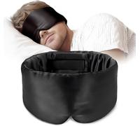 Topnma 100% Mulberry Silk Sleep Mask, Large Blackout for Side Sleeper Black | 19 Momme 6A silk, nose-wing stops light leaks, wide adjustable strap, ultralight travel, side sleeper, hypoallergenic