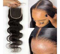 Topnormantic 4x4 HD Lace Closure 0.11mm Skin Like Undetectable Melted Real HD Lace Closure with Serrated Edge 12A Unprocessed Human Hair Body Wave Pre Plucked with