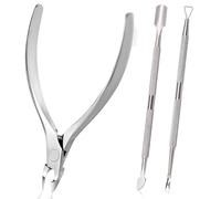 TOPNPEKO Cuticle Nipper, 3Pcs Cuticle Remover Set with Cuticle Pusher/Cuticle Fork/Nails Scraper & File, Upgraded Sharp Edge & Bulit-in Spring Manicure Tool