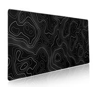 Topographic Contour Black Gaming Mouse Pad XXL Topo Geographic Map Lines Extended Large Mouse Pad Big Desk Mat Non-Slip Rubber Base Stitched Edge Long Mousepad for Desktop Office Desk,35.4 x 15.7 in