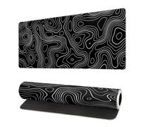 Topographic Contour Gaming Mouse Pad Black Large Mouse Pad for Keyboard and Mousepad Desk Mat with 3mm Non-Slip Base and Stitched Edge for Gaming and Office Computer Mat Protector Mat 27.6x11.8 Inch