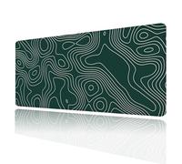 Topographic Contour Large Gaming Mouse Pad Topography Green Custom Long Desk Pad,Big Mousepad with Anti-Slip Rubber Base,Stitched Frame Mouse Mat,Portable Desk Mat for Home Office Work,31.5"X15.7"