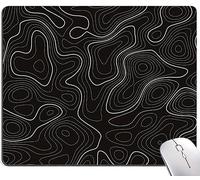 Topographic Contour Map Mouse Pad, Black Minimalist Mouse Mat Waterproof Non-Slip Rubber Base MousePads for Office Laptop Computer Desk