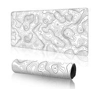 Topographic Large Gaming Mouse Pad,White Mouse Pad Gaming Mouse Mat Desk Pad,31.5 x 11.8 Desk Mat Minimalist Mouse Pads for Desk,Extended White Keyboard Mousepad with Non-Slip Base and Stitched Edge