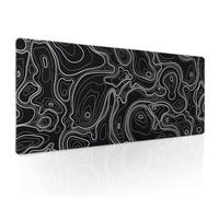 Topographic Map Black Gaming Mouse Pad XL Minimalist Topo Geographic White Lines Extended Large Mat Mousepad Desk Pad Non-Slip Rubber Base Stitched Edge Long Keyboard Pad for Computer,31.5×11.8 in