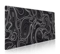 Topographic Map Black Gaming Mouse Pad XXL Minimalist Topo Geographic White Lines Extended Large Mousepad Desk Pad Non-Slip Rubber Base Stitched Edge Keyboard Pad Playmat for Computer,35.4×15.7 in