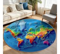 Topographic Map Contour Round Rug Non-Slip Soft Cosy Printed Faux Wool Rugs Tight Edging - Modern Minimalist Decor Carpet Ideal for Living Room, Entrance, Bedroom, Study, Playroom and More 200 cm Blue