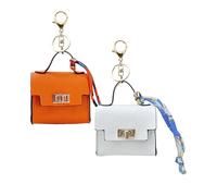 Topoloar 2 Pieces Mini Backpack Keychain PU Leather Small Pockets for Purse Pocket Lipstick Pouch Card Holder Data Cable Organizer Bag (Orange+White), Orange + White, S