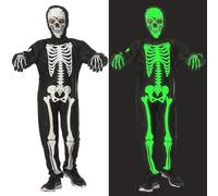 TOPOQ Halloween Skeleton Ghost Costume Kids Glow In The Dark Skeleton Jumpsuit Outfits Day Of The Dead Onesie Scary Skeletons Costume With Removable Skull Head Mask Gloves Cosplay Party Fancy Dress