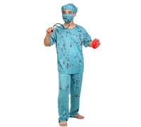 TOPOQ Halloween Zombie Surgeon Costume Bloody Surgeon Scrubs Costume Zombie Doctor Outfit For Adults Scary Halloween Costumes Fancy Dress Cosplay Party Accessories Prank Props