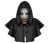 TOPOQ Medieval Renaissance Cowl Hood Cape Halloween Medieval Cloak With Scary Devil Mask Gothic Cowl Hat Knight Vampire Death Costume Accessories Cosplay Party Prop
