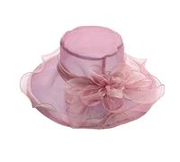 TOPOQ Women Ladies Wedding Hat Organza Fascinator Hat Evening Tea Party Hat Ascot Race Hat Church Hat Flapper Pillbox Hat Wide Brim Sun Hat Travel Beach Hat for Prom Communion Occasion Purple