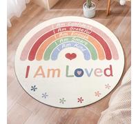 Topotdor Boho Rainbow Round Rug,Washable Kids Rug Ultra Soft Colorful Nursery Rug for Calming Corner Home Bedroom Playroom Decor,63" Round