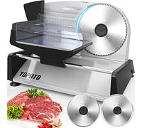 TOPOTO Meat Slicer for Home Use with 2 Blades 7.5" Thickness Adjustable 0-15mm Thickness Adjustable for Meat, Cheese, Bread, Vegetables