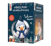 TOPP Crochet Mini Christmas Bauble Crochet Set Snowman Instructions, Yarn (100% Cotton) in 5 Colours, Crochet Hook (1.5 mm), Plastic Ball (7 cm), Filling Wadding, Beads, Bell