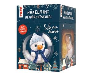 TOPP Crochet Mini Christmas Bauble Crochet Set Snowman Instructions, Yarn (100% Cotton) in 5 Colours, Crochet Hook (1.5 mm), Plastic Ball (7 cm), Filling Wadding, Beads, Bell