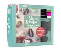 TOPP Kreativ-Set Steine bemalen im Boho-Stil. Buch mit einfachen Anleitungen (32 Seiten, 17 x 22 cm, Softcover) sowie 4 Acrylmalstiften und 4 Steinen. Buch Plus Material.