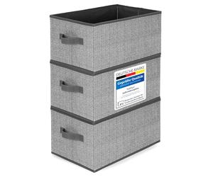 TOPP4u Fabric Storage Boxes, 30 x 21 x 18 cm, Set of 3, Foldable Storage Box, Drawer Organiser Box, Boxes for Wardrobe, Grey/Beige