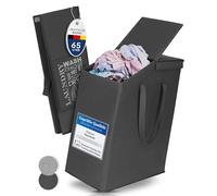 TOPP4u Narrow Laundry Hamper with Lid Grey - Laundry Basket Large with 65 Litre Volume - 25 x 45 x 60 cm - Sturdy Laundry Bin Foldable