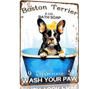 TopPacific Boston Terrier Funny Metal Sign Gifts Decor Vintage Bathroom and Bathtub Metal Tin Sign Decor Dog Lovers Home Bar Restroom Toilet Retro Wall Art Poster Sign Accessories 12x16 Inch(2606B)