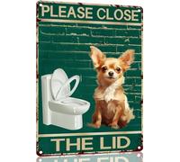 TopPacific Chihuahua Tin Sign Dog Please Close The Lid Bathroom Restroom Vintage Metal Tin Sign Retro Poster 12x8 Inch for Bathroom Toilet for Dog Lover(4478)