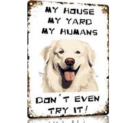 TopPacific Great-Pyrenees-Dog Vintage Metal Sign My House My Yard My Humans Pet Dog Metal Tin Sign Aluminum Sign For Home Coffee Bar Wall Decor 12x8 inch(1640)