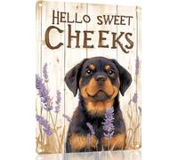 TopPacific Rottweiler Tin Sign 12x8 In Vintage Dog Metal Sign Hello Sweet Cheeks Funny Tin Sign Retro Metal Sign for Home Farm Toilet Restroom Washroom Wall Decor Gift(2814)
