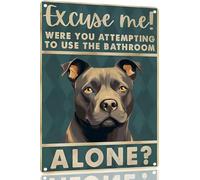 TopPacific Staffordshire-Bull Terrier 12x8 inch excuse me were you attempting to use the bathroom alone - Dog Metal Poster Dog Lover Gift Art Funny Dogs Wall Art Decoration Retro Metal Tin Sign(1512)