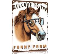 TopPacific Welcome to the Funny Farm Horse Bathroom Funny Novelty Metal Sign Retro Wall Decor for Home Gate Garden Bars Restaurants Cafes Office Store Club Sign Gift Plaque Tin Sign 8 X 12 INCH(4148)