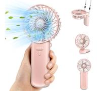 Hand Held Fan, Portable Handheld USB Rechargeable Fans with 4 Speeds, Personal Battery Powered Mini Desk Desktop Fan, Small Electric Hand Fan Folding for Home Office Indoor Outdoor Travel (Pink)