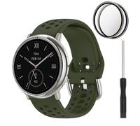 TopPerfekt 20MM Straps Compatible for Amazfit Active 2, Soft Silicone Watch Band, Waterproof Adjustable Sport Porous Replacement Wristbands for Active 2 Smartwatch for Women and Men (Dark Green)