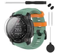 TopPerfekt 20mm Watch Band Compatible with Garmin Instinct E Bands 40mm, Soft Silicone Adjustable Replacement Bands Compatible for Garmin Instinct E Watch Band for Women Men -Jungle Green/Racer Orange