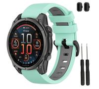 TopPerfekt 22mm Band Compatible with Garmin Fenix 8/8 Pro 47mm, Soft Silicone Replacement Watch Band Wristband for Instinct 3 45mm/Tactix 8 47mm/ Descent G2/G1 for Women Men(Teal-Gray)