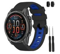 TopPerfekt 22mm Watch Strap Compatible with Garmin Fenix 8/8 Pro 47mm, Soft Silicone Replacement Wristband for Fenix Instinct 3 45mm/Tactix 8 47mm/ Descent G2 Smart Watch for Women Men (Black-Blue)