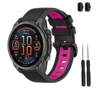TopPerfekt 22mm Watch Strap Compatible with Garmin Fenix 8/8 Pro 47mm, Soft Silicone Replacement Wristband for Fenix Instinct 3 45mm/Tactix 8 47mm/ Descent G2 Smart Watch for Women Men (Black-Magenta)
