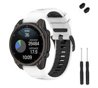 TopPerfekt 26mm Band Compatible with Garmin Fenix 8 51mm, Soft Silicone Watch Band Wristband for Instinct 3 50mm/Tactix 8 51mm/ Descent Mk1/Mk2 Smart Watch for Women Men(White - Black)
