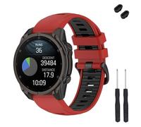 TopPerfekt 26mm Watch Strap Compatible with Garmin Fenix 8/8 Pro 51mm, Soft Silicone Watch Band Wristband for Instinct 3 50mm/Tactix 8 51mm/ Descent Mk1/Mk2 Smart Watch for Women Men(Red - Black)