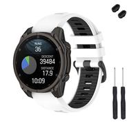 TopPerfekt 26mm Watch Strap Compatible with Garmin Fenix 8/8 Pro 51mm, Soft Silicone Watch Band Wristband for Instinct 3 50mm/Tactix 8 51mm/ Descent Mk1/Mk2 Smart Watch for Women Men(White - Black)
