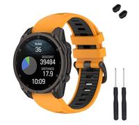 TopPerfekt 26mm Watch Strap Compatible with Garmin Fenix 8/8 Pro 51mm, Soft Silicone Watch Band Wristband for Instinct 3 50mm/Tactix 8 51mm/ Descent Mk1/Mk2 Smart Watch for Women Men(Orange - Black)