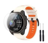 TopPerfekt Band Compatible with Garmin Descent G2, Soft Silicone Replacement Watch Band Strap band and 2 Pack Screen Protectors for Descent G2 Smart Watch for Women Men(Starlight - Orange)