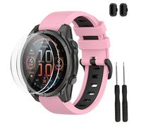 TopPerfekt Band Compatible with Garmin Fenix 8/8 Pro 47mm and Descent G2, Silicone Replacement Watch Strap Wristband and Screen Protector for Descent G2 Smart Watch for Women Men(Pink-Black)