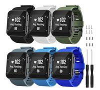 TopPerfekt Band Compatible with Garmin Forerunner 35, Soft Silicone Replacement Watch Band Strap for Garmin Forerunner 35 Smart Watch (6-Pack/4(Black buckle))